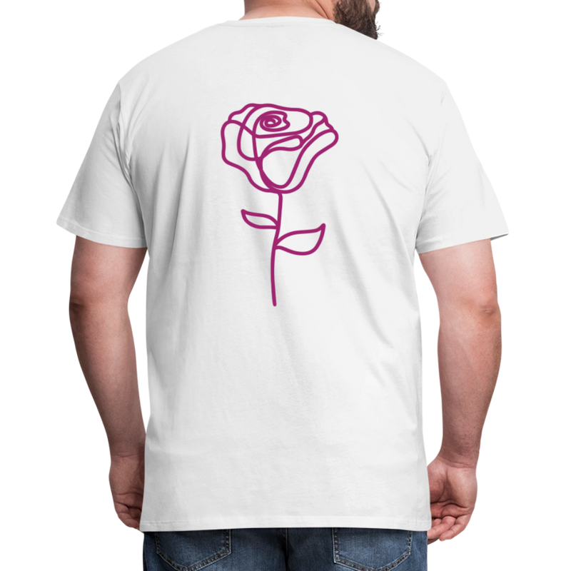 Herre premium T-shirt med rose på ryggen og Sweetheart Inks logo på brystet - hvid