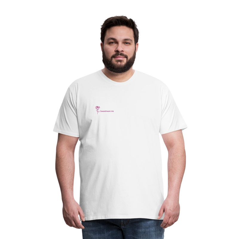 Herre premium T-shirt med rose på ryggen og Sweetheart Inks logo på brystet - hvid