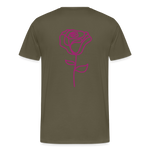 Herre premium T-shirt med rose på ryggen og Sweetheart Inks logo på brystet - kaki