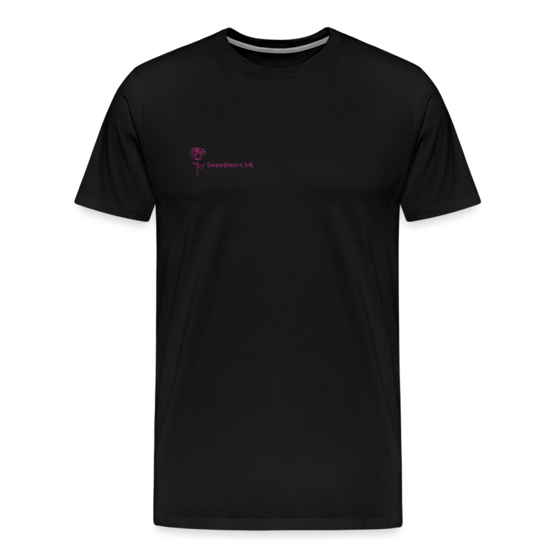 Herre premium T-shirt med rose på ryggen og Sweetheart Inks logo på brystet - sort