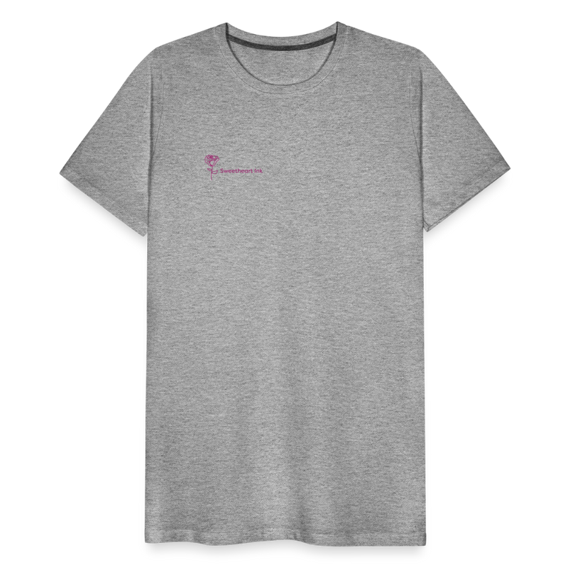 Herre premium T-shirt med rose på ryggen og Sweetheart Inks logo på brystet - grå meleret