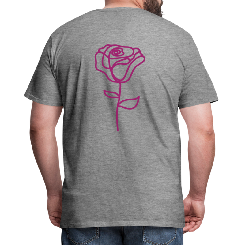 Herre premium T-shirt med rose på ryggen og Sweetheart Inks logo på brystet - grå meleret