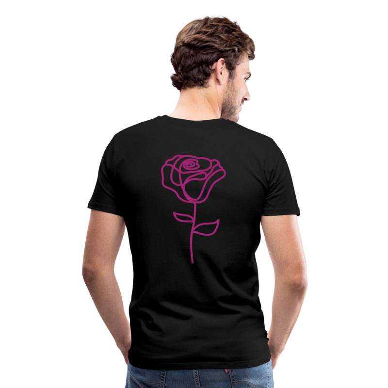 Herre premium T-shirt med rose på ryggen og Sweetheart Inks logo på brystet - sort