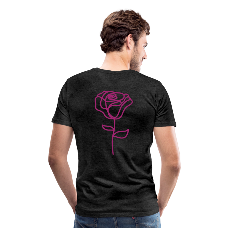 Herre premium T-shirt med rose på ryggen og Sweetheart Inks logo på brystet - charcoal