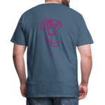 Herre premium T-shirt med rose på ryggen og Sweetheart Inks logo på brystet - blågrå