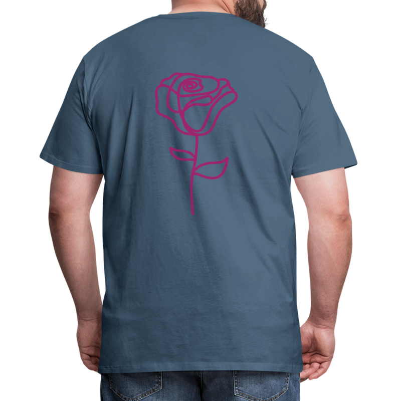 Herre premium T-shirt med rose på ryggen og Sweetheart Inks logo på brystet - blågrå