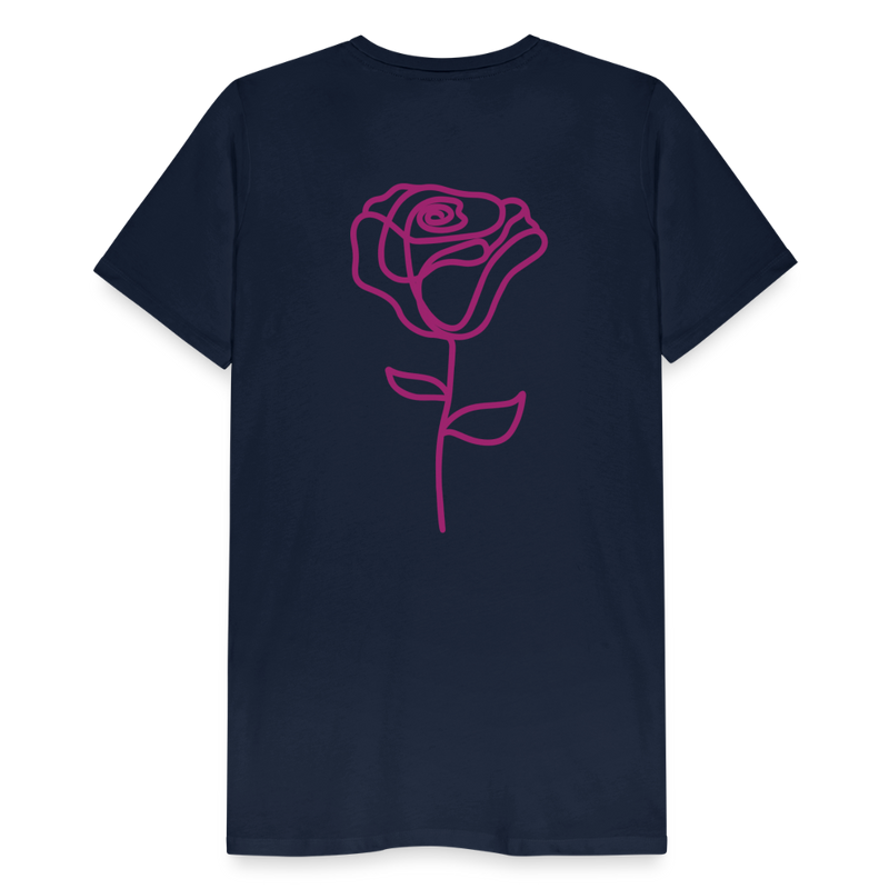 Herre premium T-shirt med rose på ryggen og Sweetheart Inks logo på brystet - marineblå