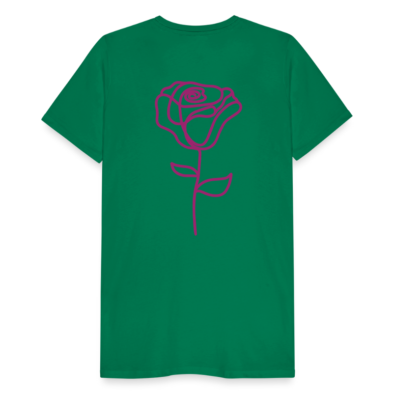 Herre premium T-shirt med rose på ryggen og Sweetheart Inks logo på brystet - kelly grøn