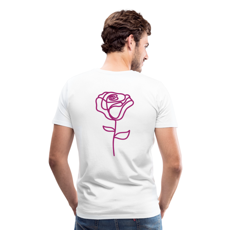 Herre premium T-shirt med rose på ryggen og Sweetheart Inks logo på brystet - hvid