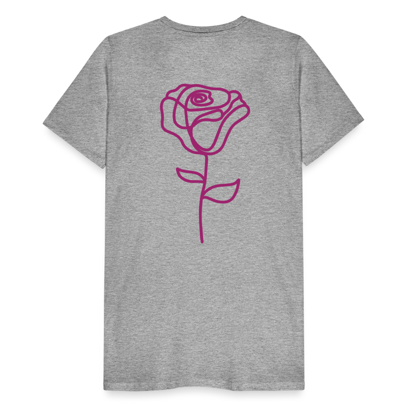 Herre premium T-shirt med rose på ryggen og Sweetheart Inks logo på brystet - grå meleret