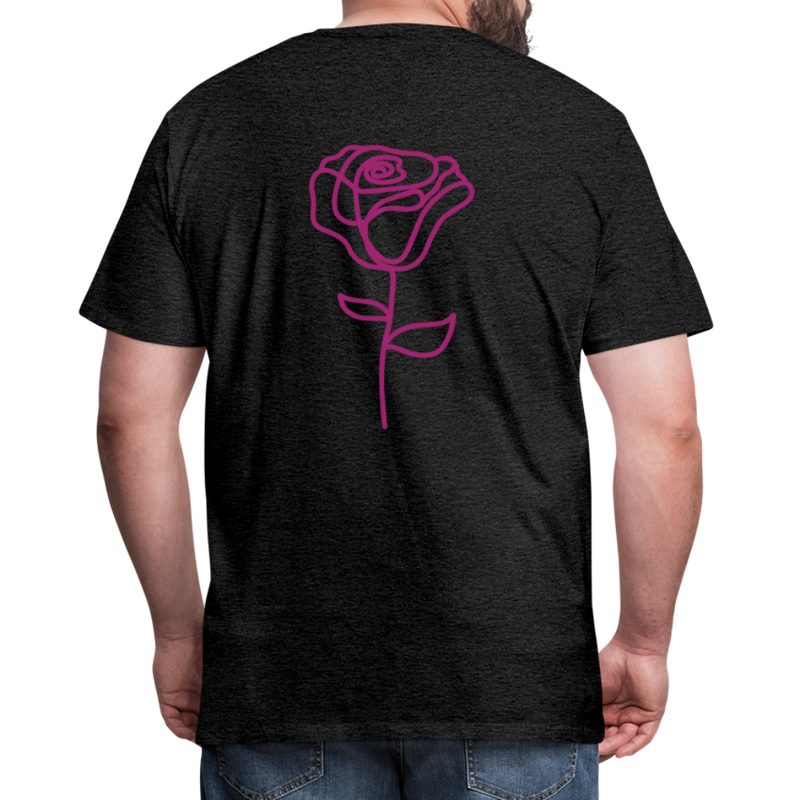 Herre premium T-shirt med rose på ryggen og Sweetheart Inks logo på brystet - charcoal