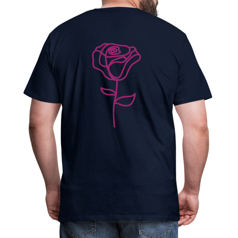 Herre premium T-shirt med rose på ryggen og Sweetheart Inks logo på brystet - marineblå