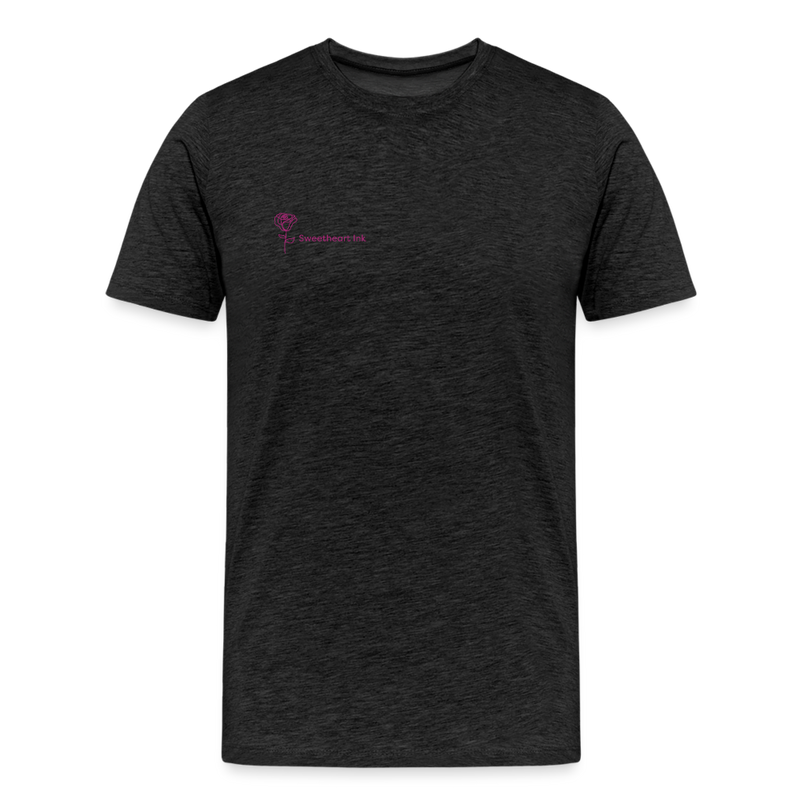 Herre premium T-shirt med rose på ryggen og Sweetheart Inks logo på brystet - charcoal