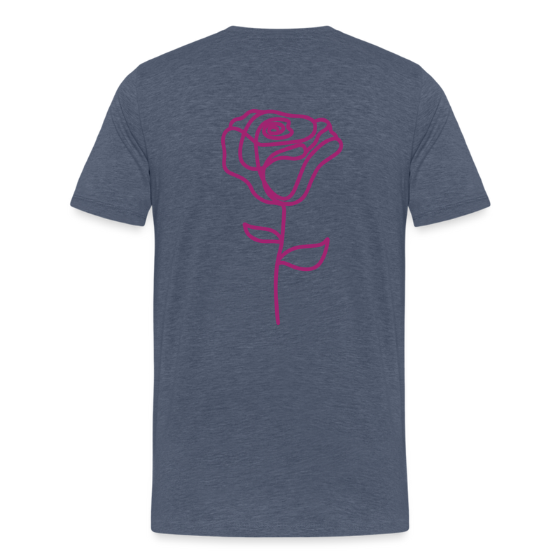 Herre premium T-shirt med rose på ryggen og Sweetheart Inks logo på brystet - blåmeleret