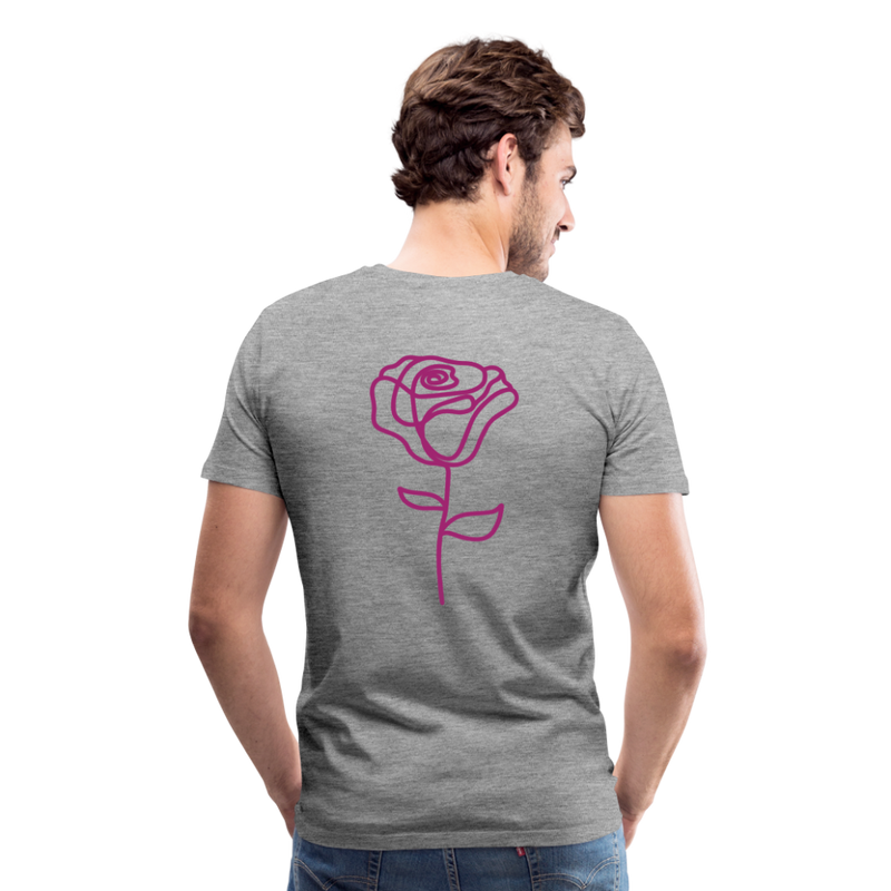 Herre premium T-shirt med rose på ryggen og Sweetheart Inks logo på brystet - grå meleret