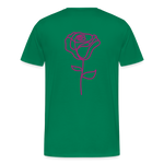 Herre premium T-shirt med rose på ryggen og Sweetheart Inks logo på brystet - kelly grøn