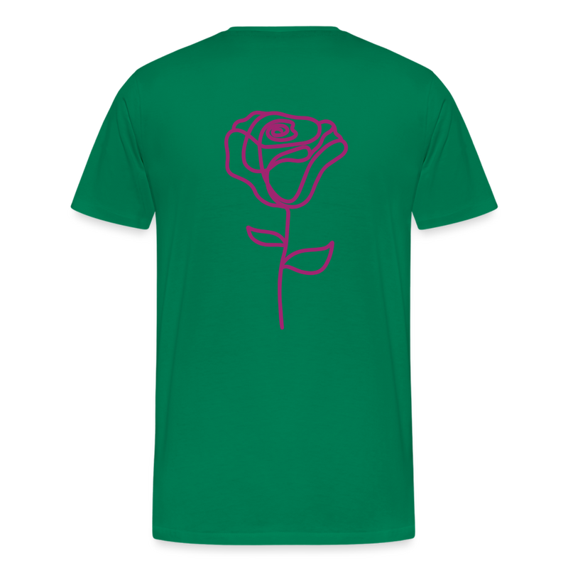 Herre premium T-shirt med rose på ryggen og Sweetheart Inks logo på brystet - kelly grøn