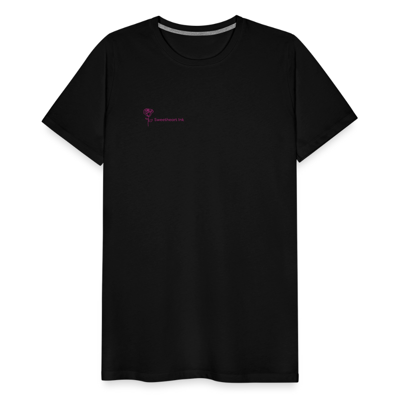 Herre premium T-shirt med rose på ryggen og Sweetheart Inks logo på brystet - sort