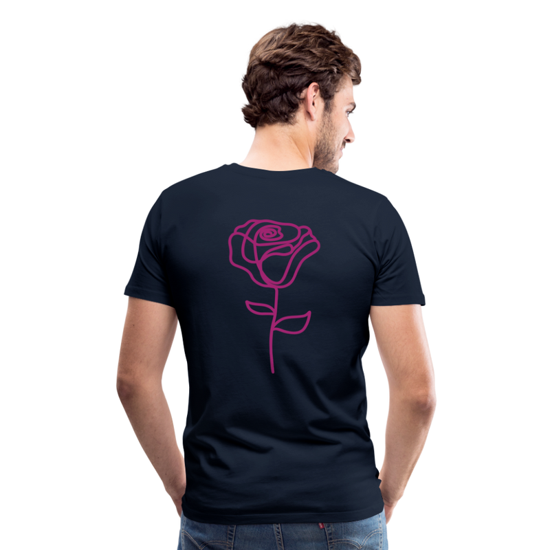 Herre premium T-shirt med rose på ryggen og Sweetheart Inks logo på brystet - marineblå