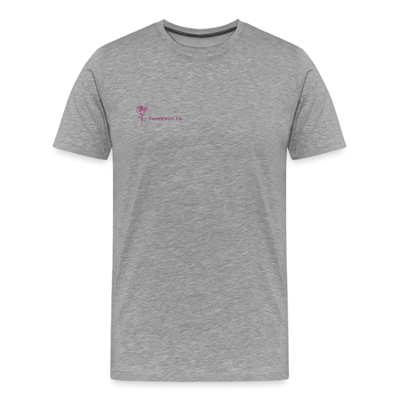 Herre premium T-shirt med rose på ryggen og Sweetheart Inks logo på brystet - grå meleret