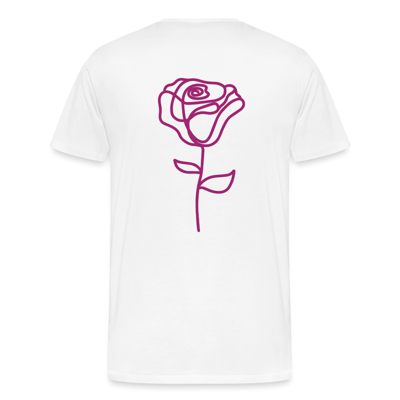 Herre premium T-shirt med rose på ryggen og Sweetheart Inks logo på brystet - hvid