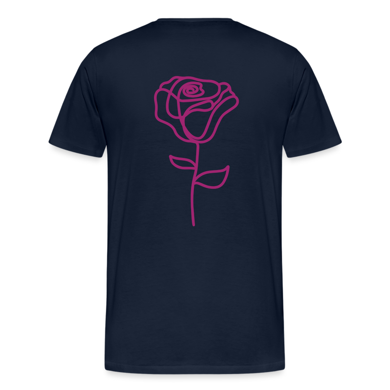 Herre premium T-shirt med rose på ryggen og Sweetheart Inks logo på brystet - marineblå