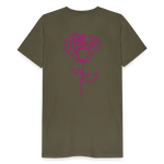 Herre premium T-shirt med rose på ryggen og Sweetheart Inks logo på brystet - kaki