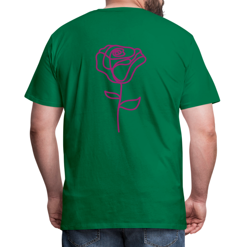 Herre premium T-shirt med rose på ryggen og Sweetheart Inks logo på brystet - kelly grøn