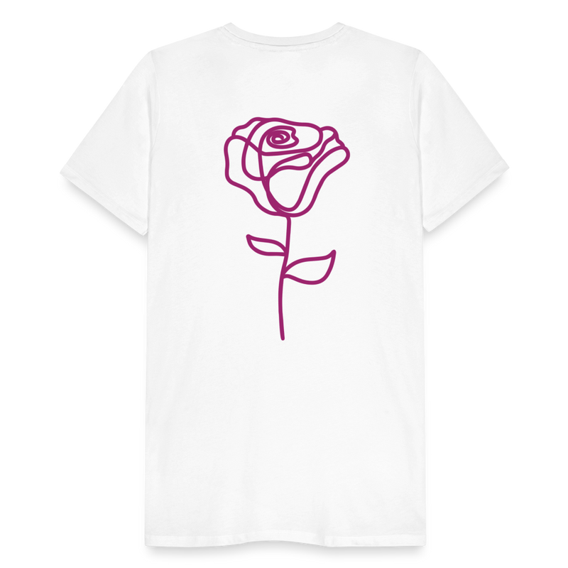 Herre premium T-shirt med rose på ryggen og Sweetheart Inks logo på brystet - hvid