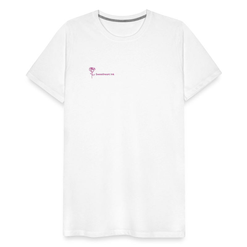 Herre premium T-shirt med rose på ryggen og Sweetheart Inks logo på brystet - hvid