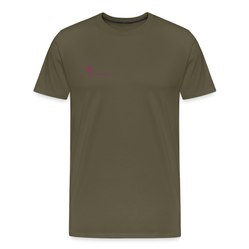 Herre premium T-shirt med rose på ryggen og Sweetheart Inks logo på brystet - kaki