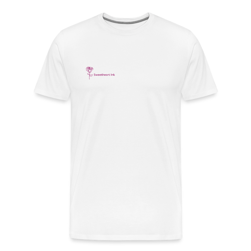 Herre premium T-shirt med rose på ryggen og Sweetheart Inks logo på brystet - hvid