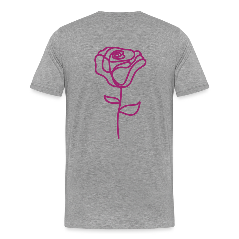 Herre premium T-shirt med rose på ryggen og Sweetheart Inks logo på brystet - grå meleret