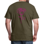 Herre premium T-shirt med rose på ryggen og Sweetheart Inks logo på brystet - kaki